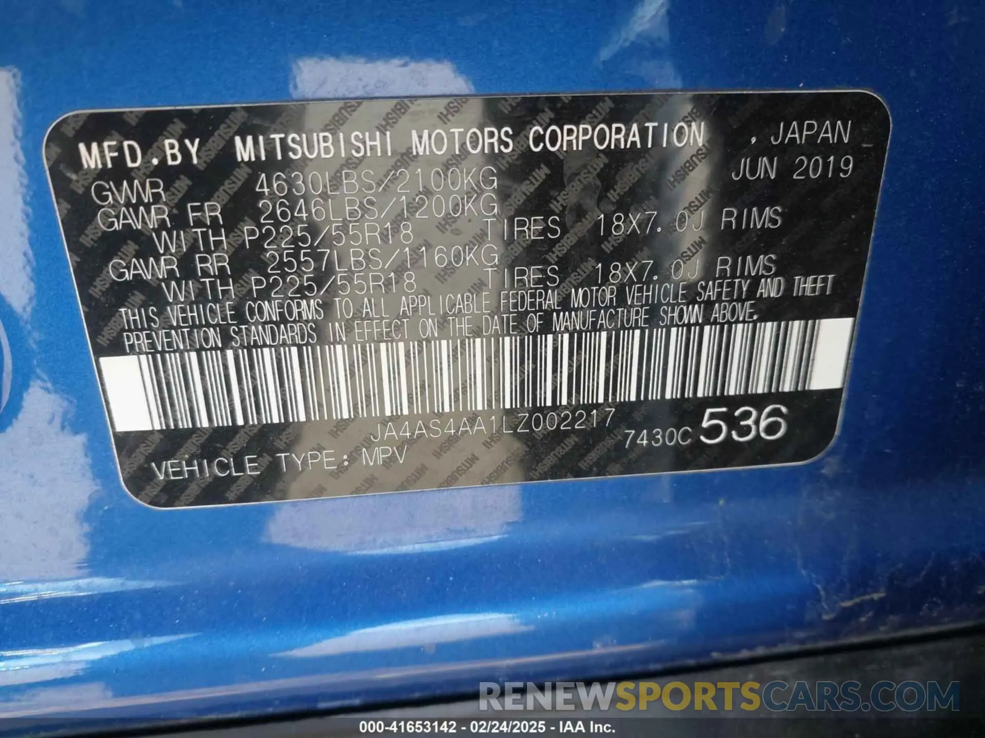 9 Photograph of a damaged car JA4AS4AA1LZ002217 MITSUBISHI ECLIPSE CROSS 2020