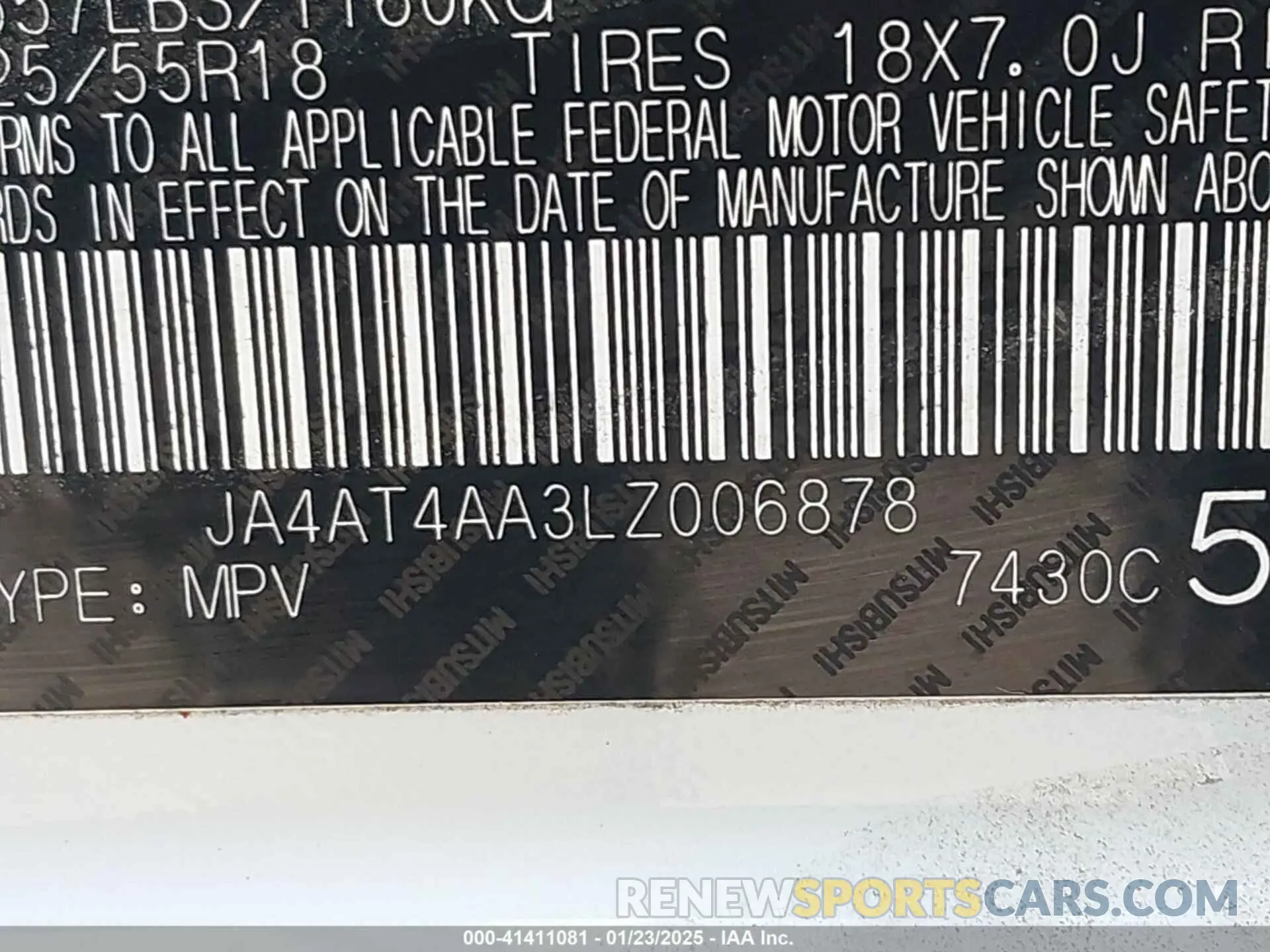 9 Photograph of a damaged car JA4AT4AA3LZ006878 MITSUBISHI ECLIPSE CROSS 2020