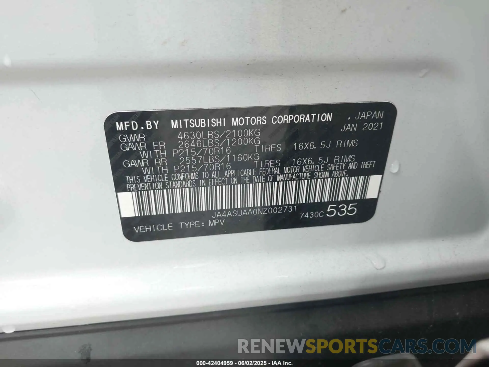 9 Photograph of a damaged car JA4ASUAA0NZ002731 MITSUBISHI ECLIPSE CROSS 2022