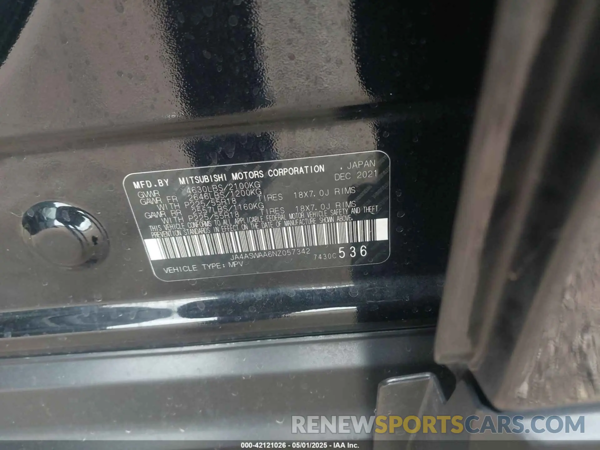 9 Photograph of a damaged car JA4ASWAA6NZ057342 MITSUBISHI ECLIPSE CROSS 2022
