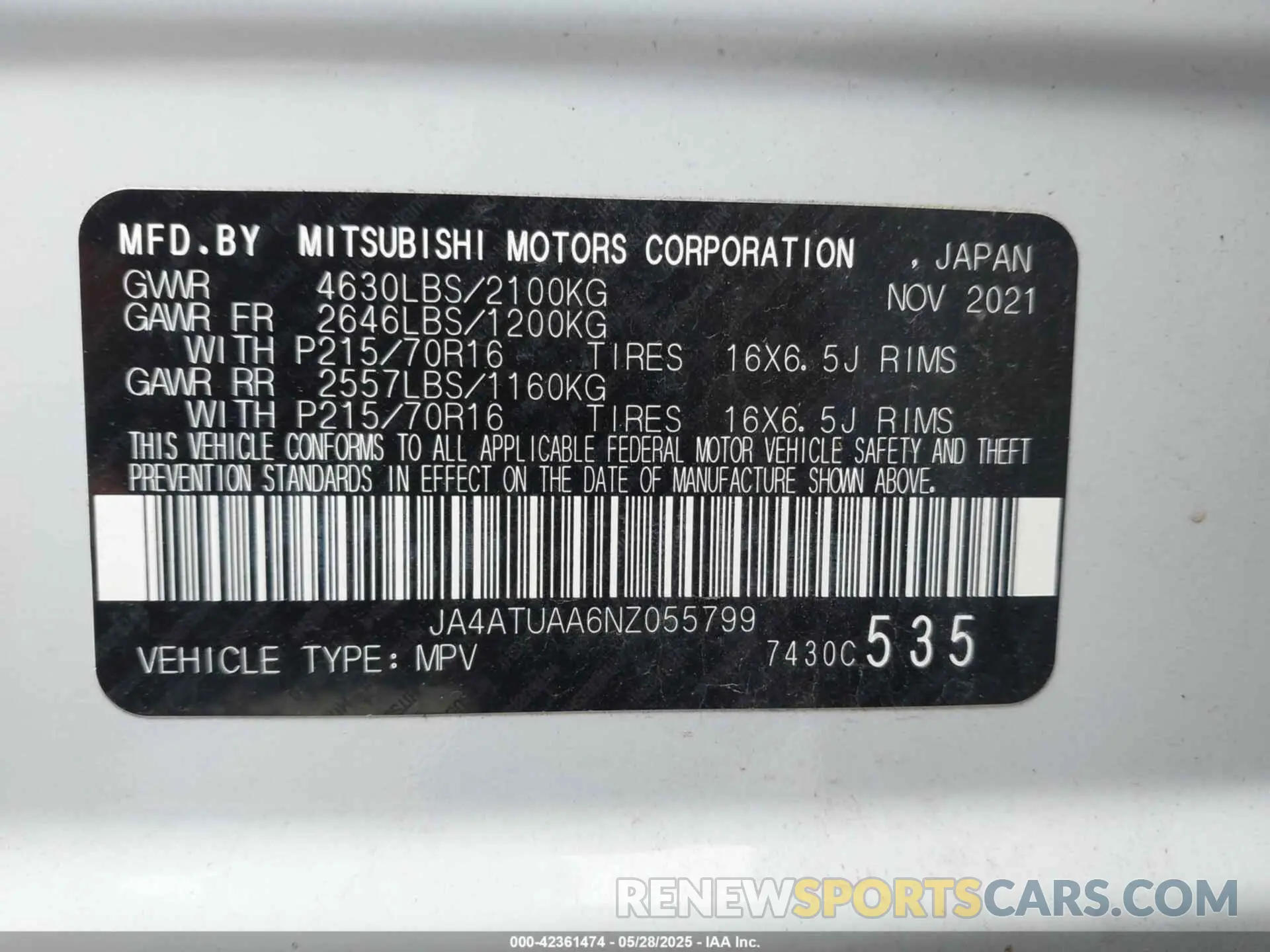 9 Photograph of a damaged car JA4ATUAA6NZ055799 MITSUBISHI ECLIPSE CROSS 2022