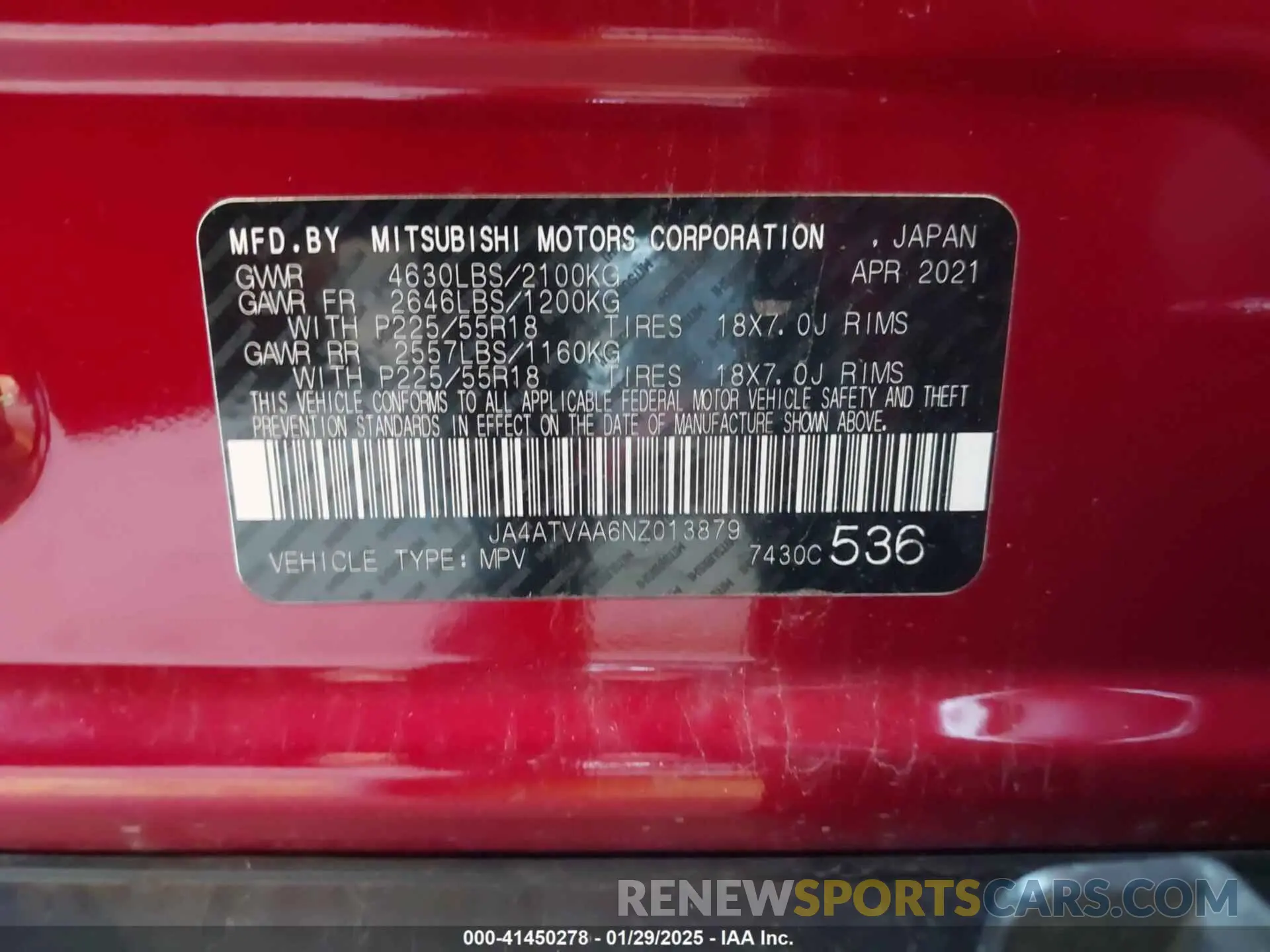 9 Photograph of a damaged car JA4ATVAA6NZ013879 MITSUBISHI ECLIPSE CROSS 2022