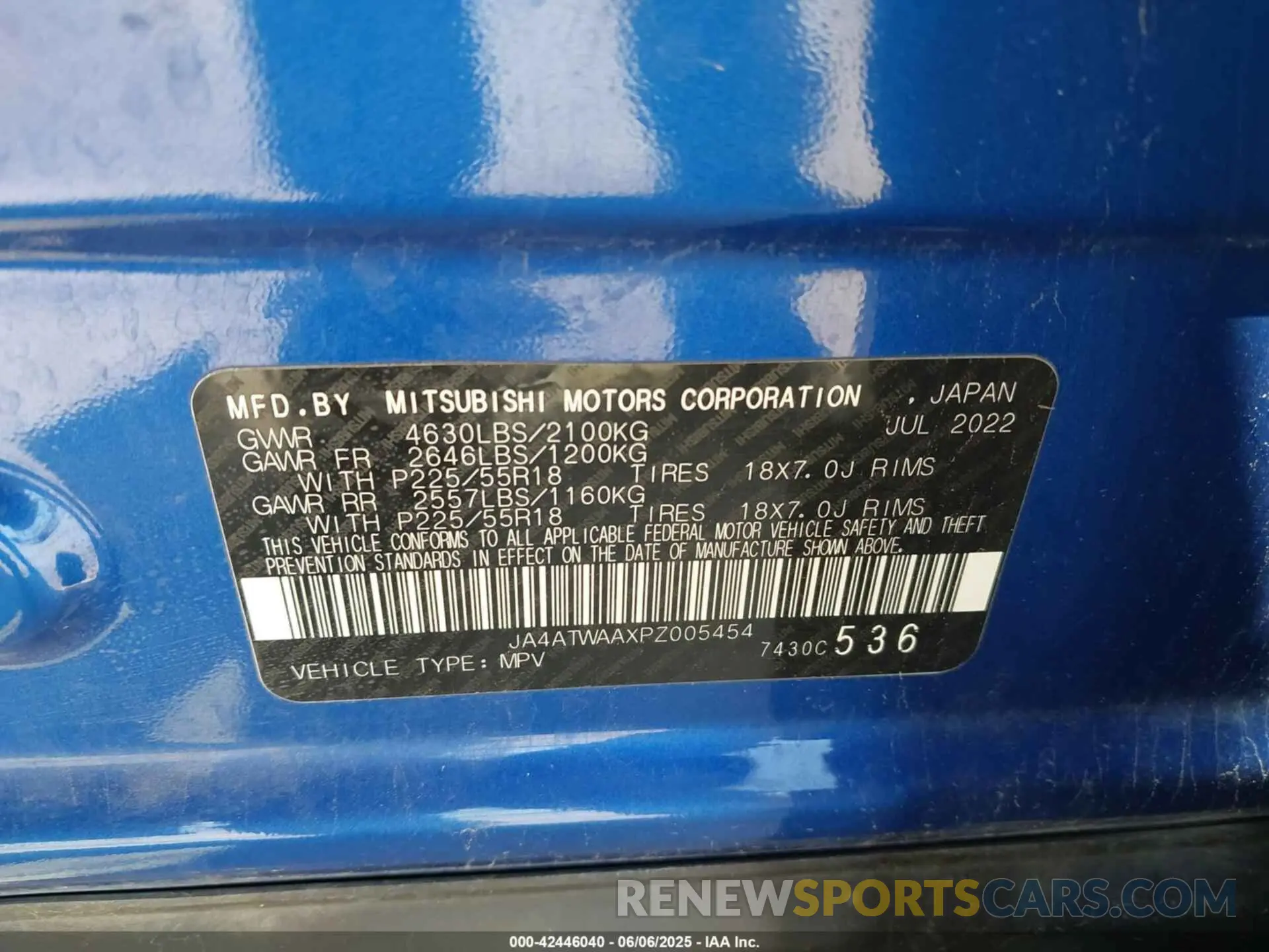 9 Photograph of a damaged car JA4ATWAAXPZ005454 MITSUBISHI ECLIPSE CROSS 2023