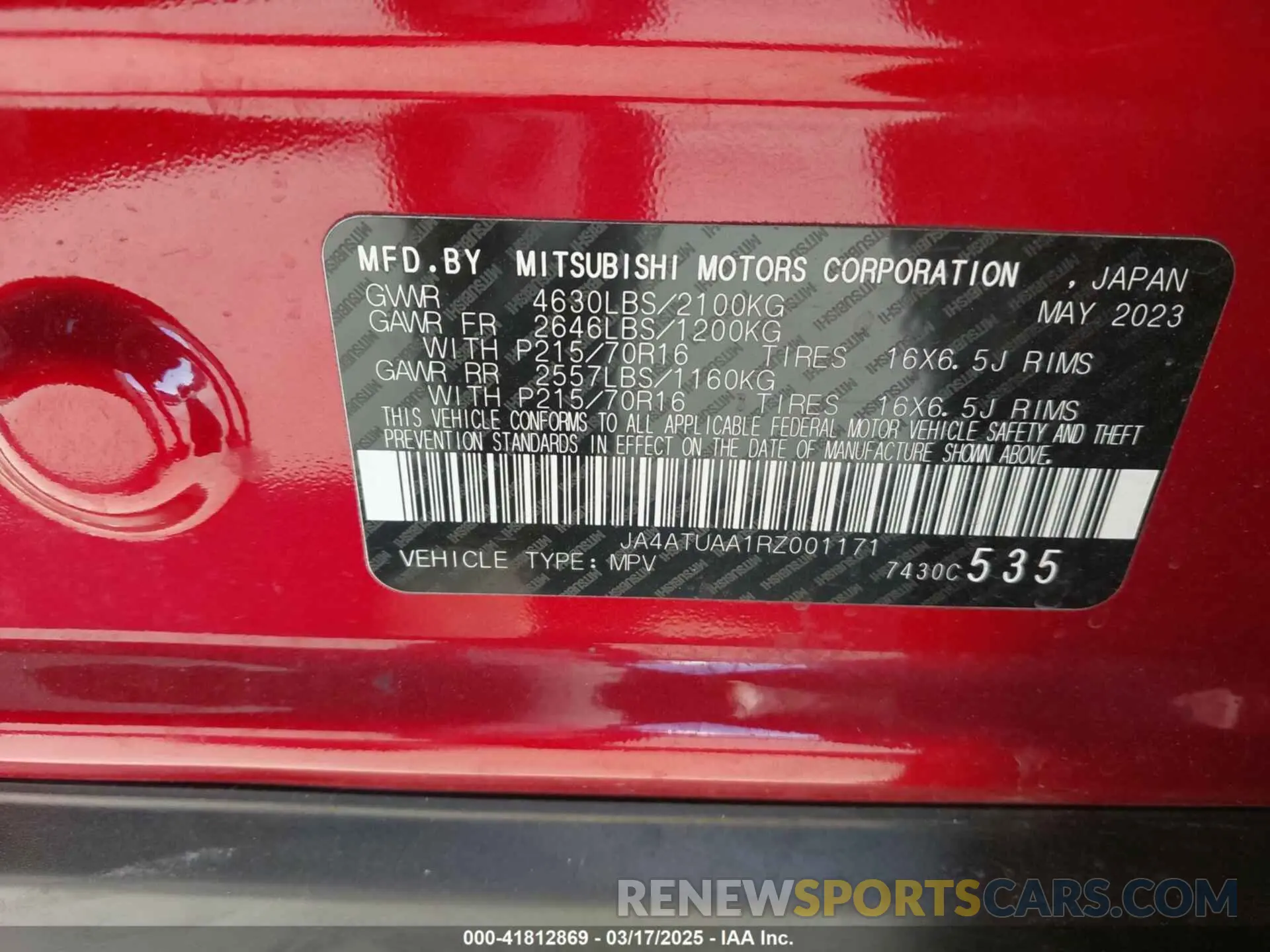 9 Photograph of a damaged car JA4ATUAA1RZ001171 MITSUBISHI ECLIPSE CROSS 2024