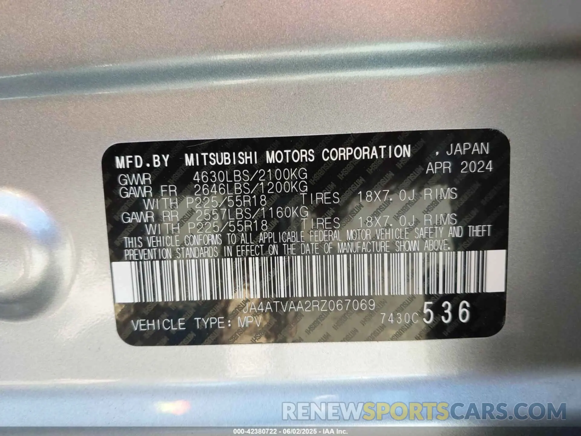 9 Photograph of a damaged car JA4ATVAA2RZ067069 MITSUBISHI ECLIPSE CROSS 2024