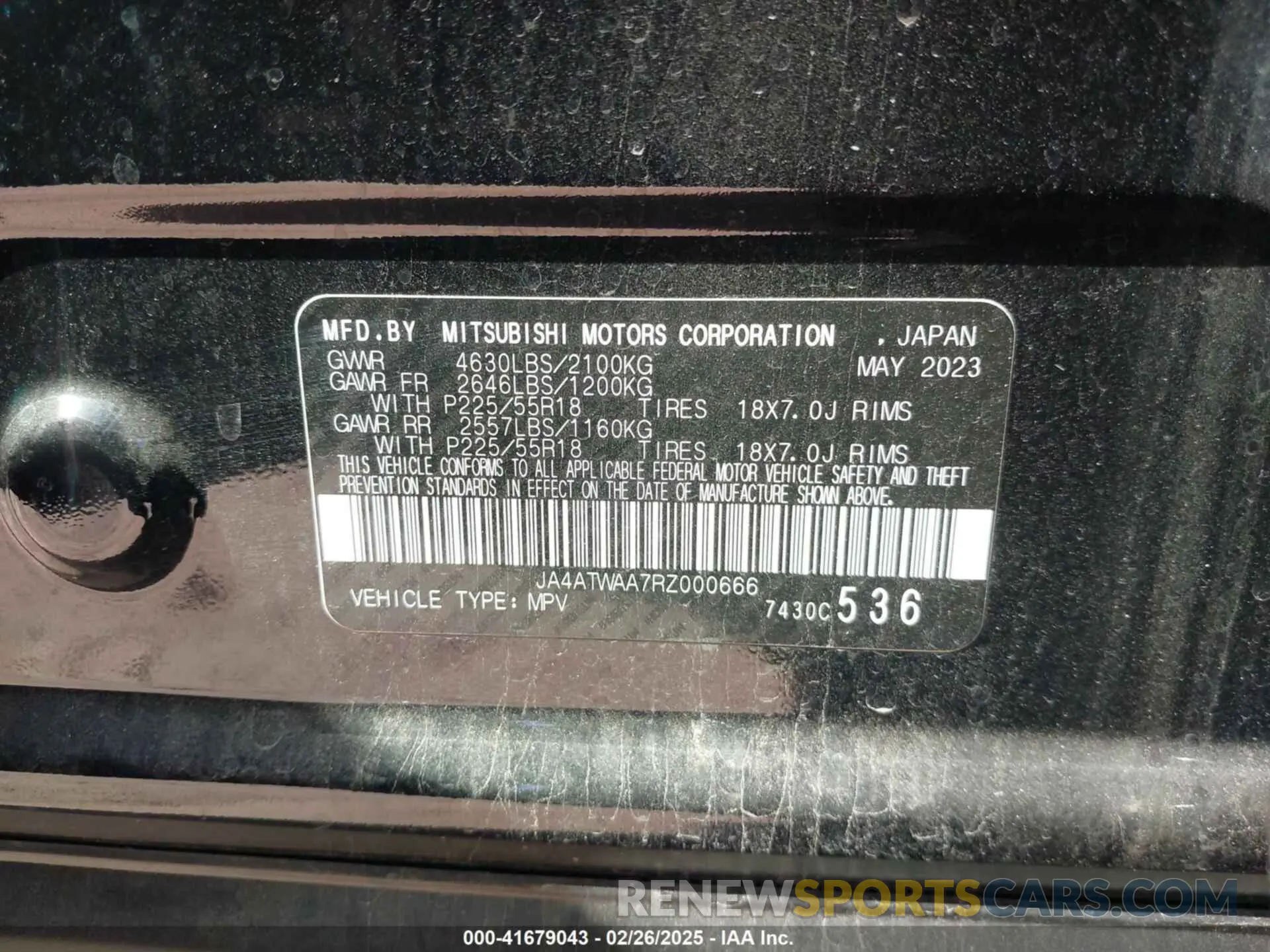 9 Photograph of a damaged car JA4ATWAA7RZ000666 MITSUBISHI ECLIPSE CROSS 2024
