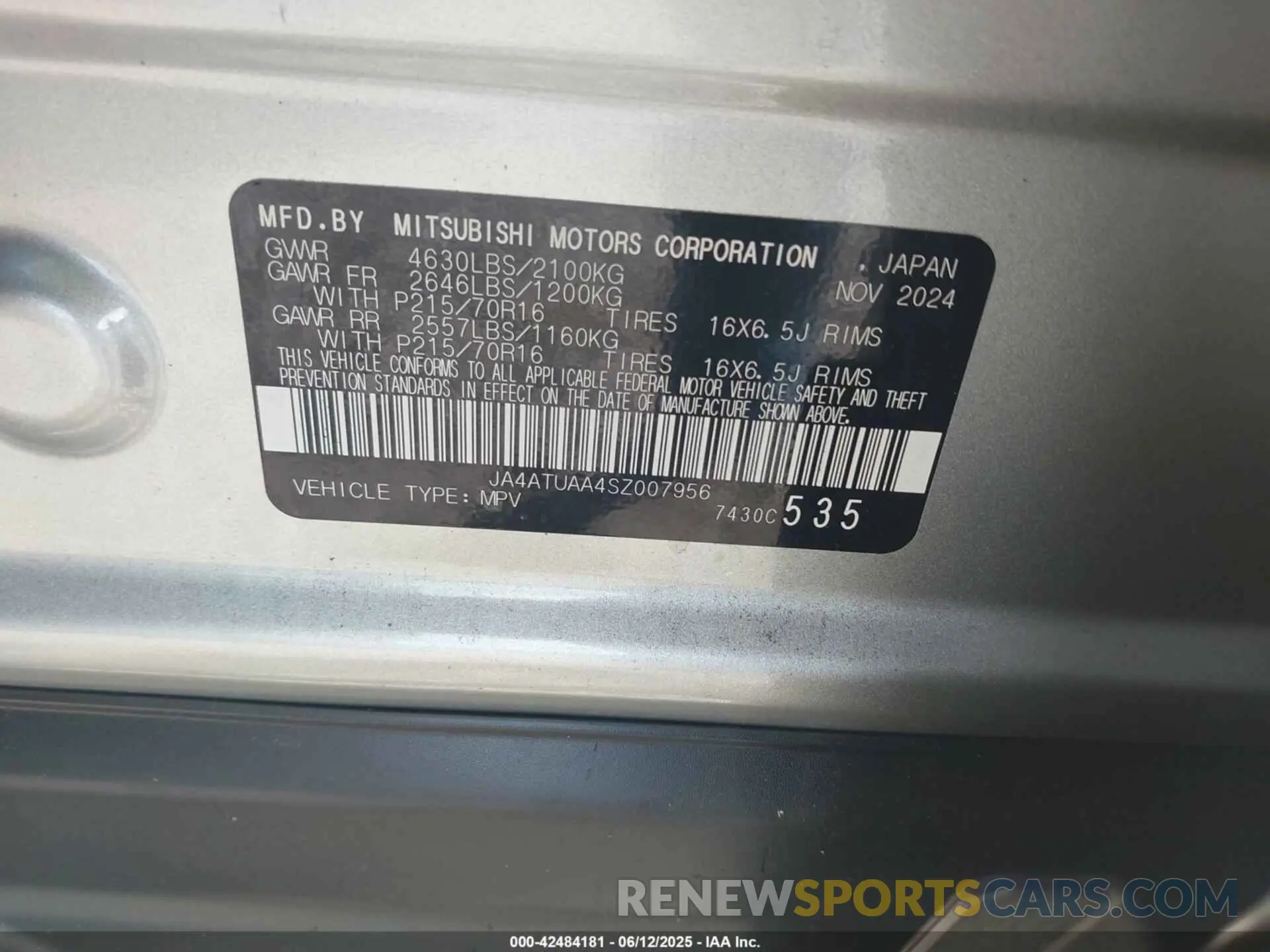 9 Photograph of a damaged car JA4ATUAA4SZ007956 MITSUBISHI ECLIPSE CROSS 2025