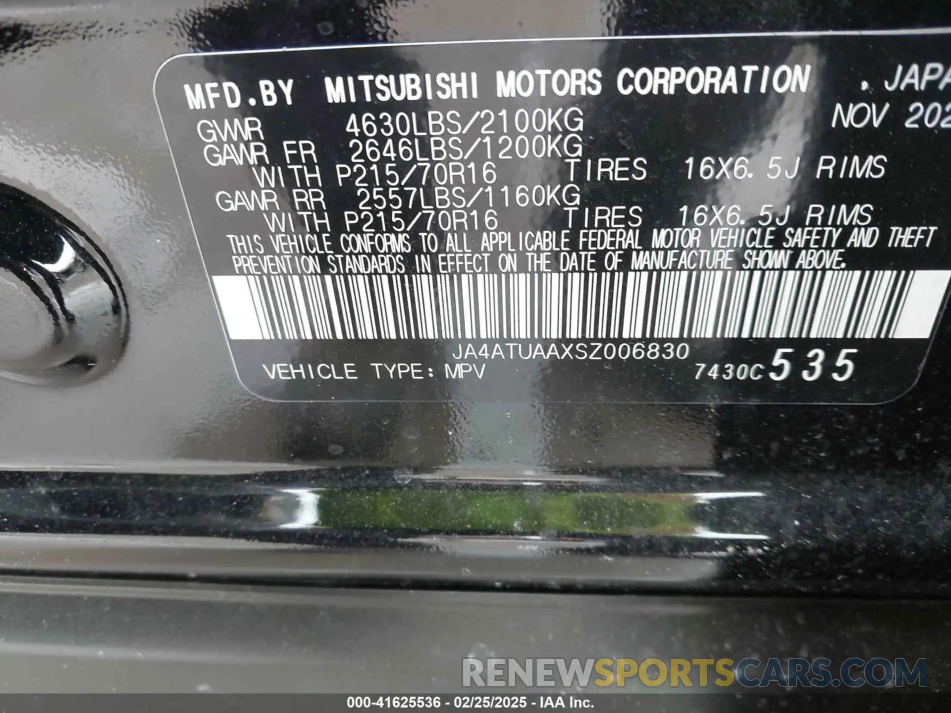 9 Photograph of a damaged car JA4ATUAAXSZ006830 MITSUBISHI ECLIPSE CROSS 2025