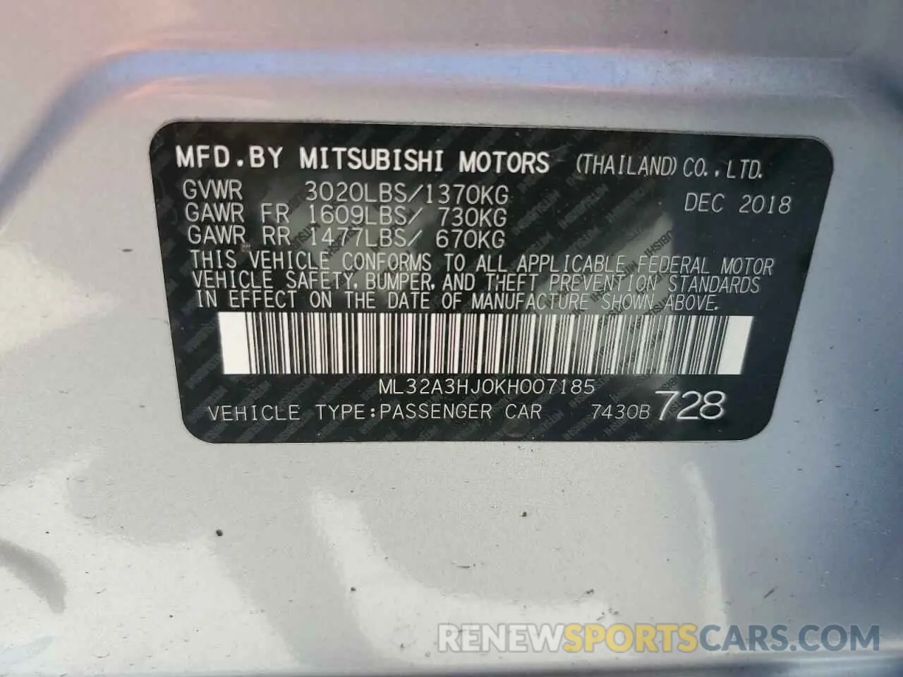 12 Photograph of a damaged car ML32A3HJ0KH007185 MITSUBISHI MIRAGE 2019