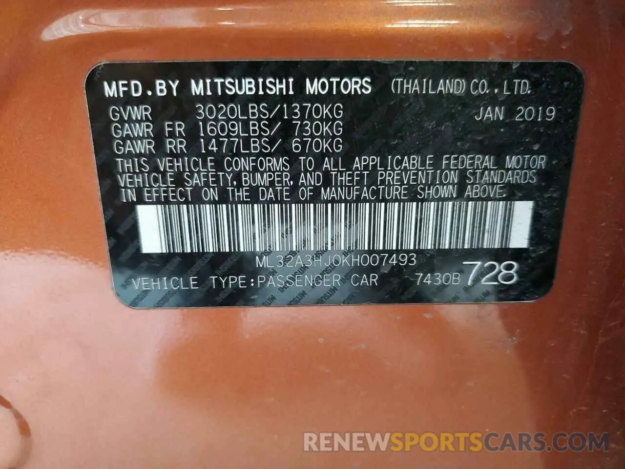 12 Photograph of a damaged car ML32A3HJ0KH007493 MITSUBISHI MIRAGE 2019