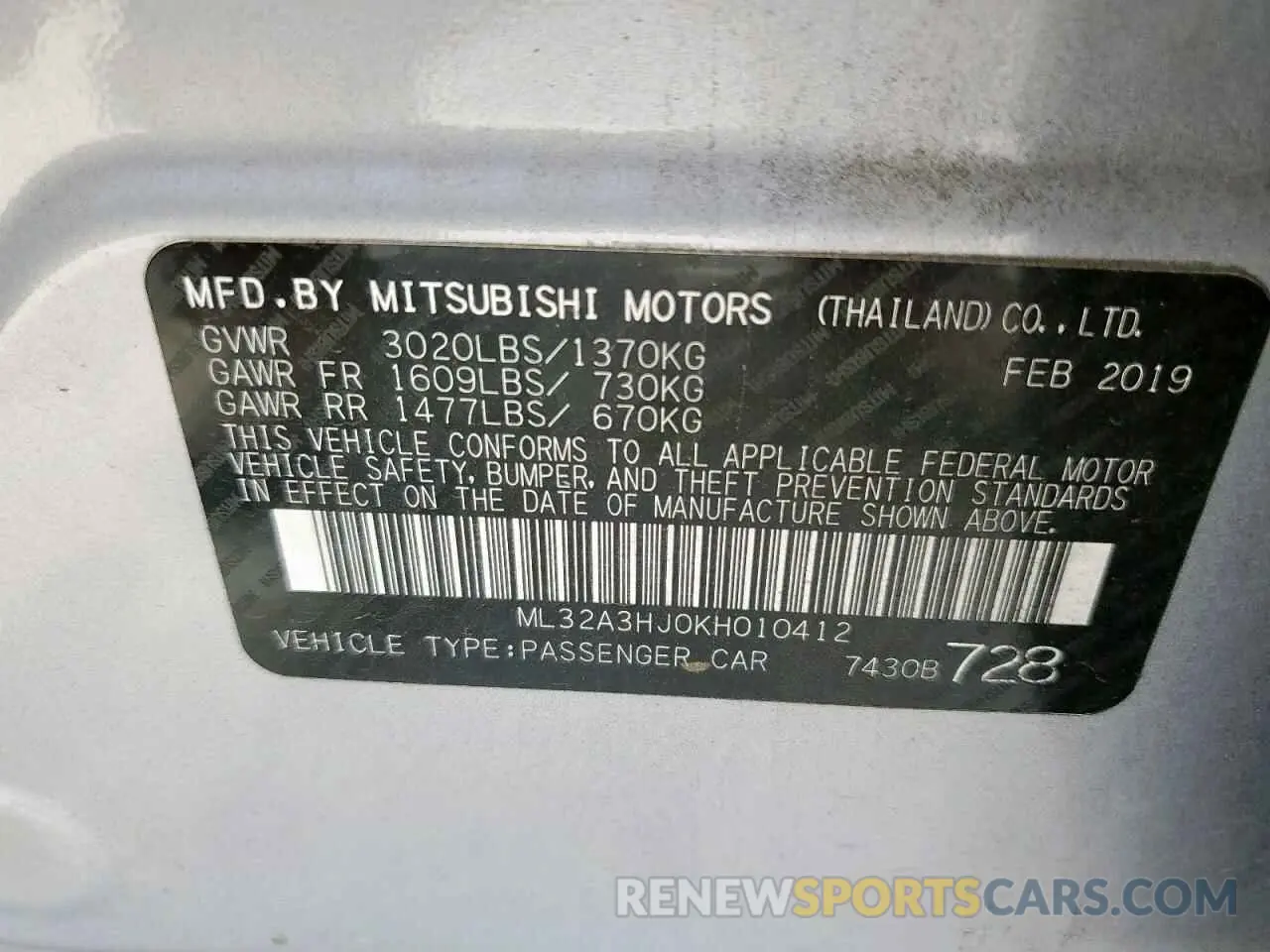 12 Photograph of a damaged car ML32A3HJ0KH010412 MITSUBISHI MIRAGE 2019
