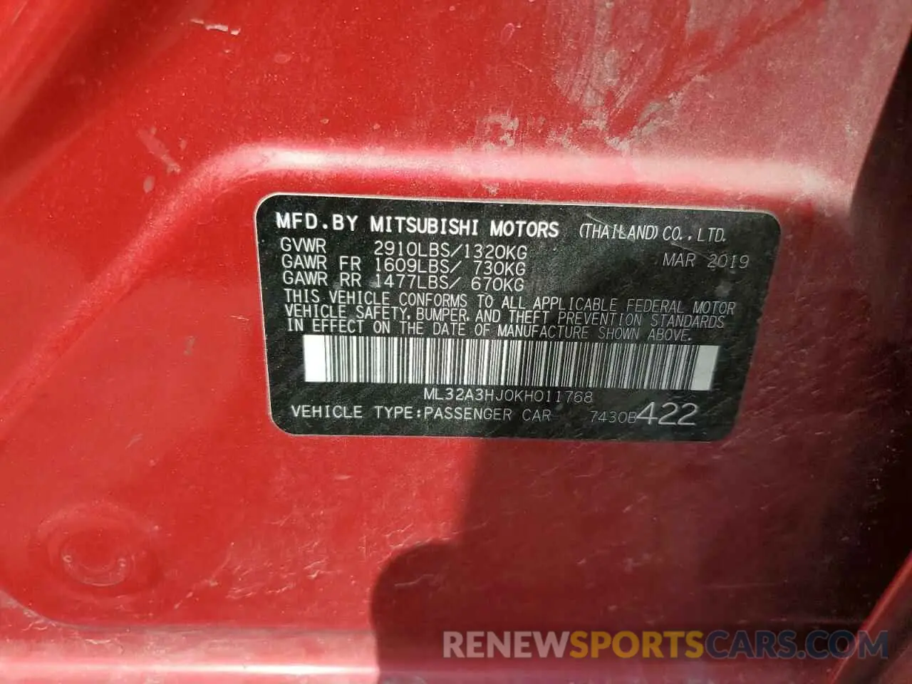 12 Photograph of a damaged car ML32A3HJ0KH011768 MITSUBISHI MIRAGE 2019