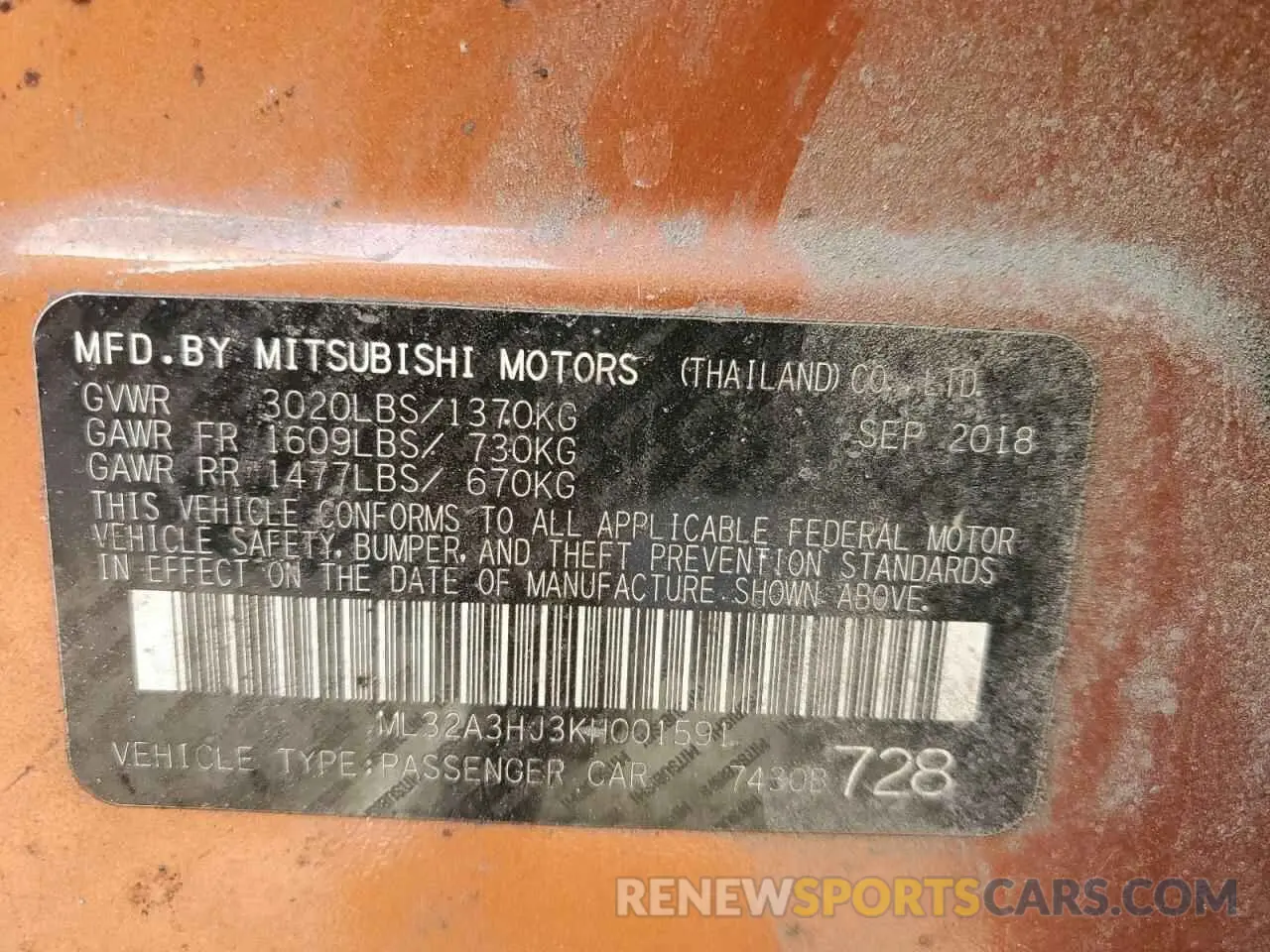 12 Photograph of a damaged car ML32A3HJ3KH001591 MITSUBISHI MIRAGE 2019