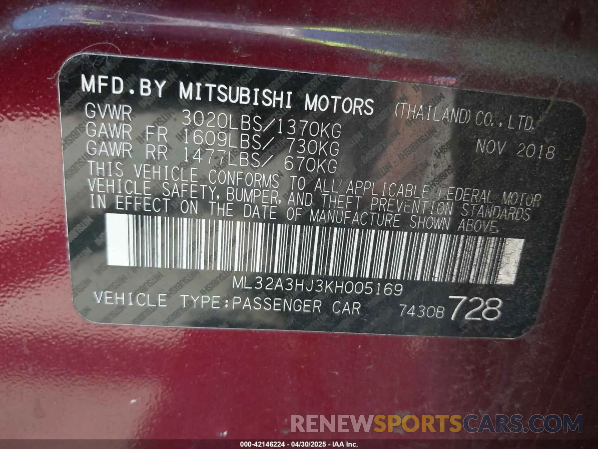 9 Photograph of a damaged car ML32A3HJ3KH005169 MITSUBISHI MIRAGE 2019