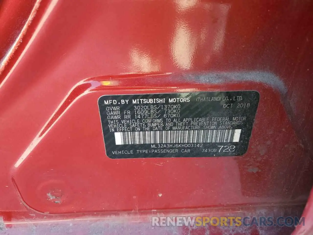 12 Photograph of a damaged car ML32A3HJ6KH003142 MITSUBISHI MIRAGE 2019