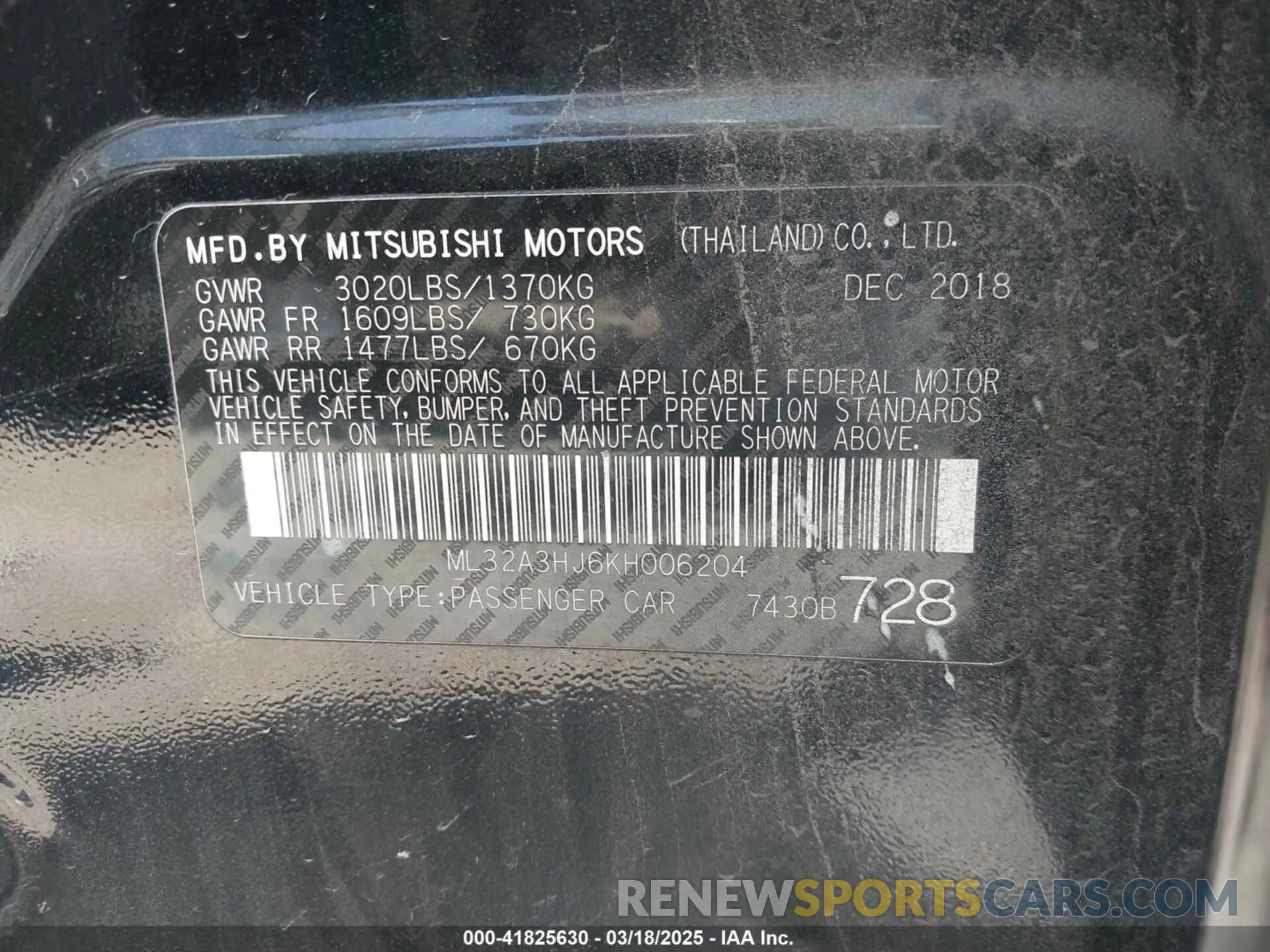 9 Photograph of a damaged car ML32A3HJ6KH006204 MITSUBISHI MIRAGE 2019
