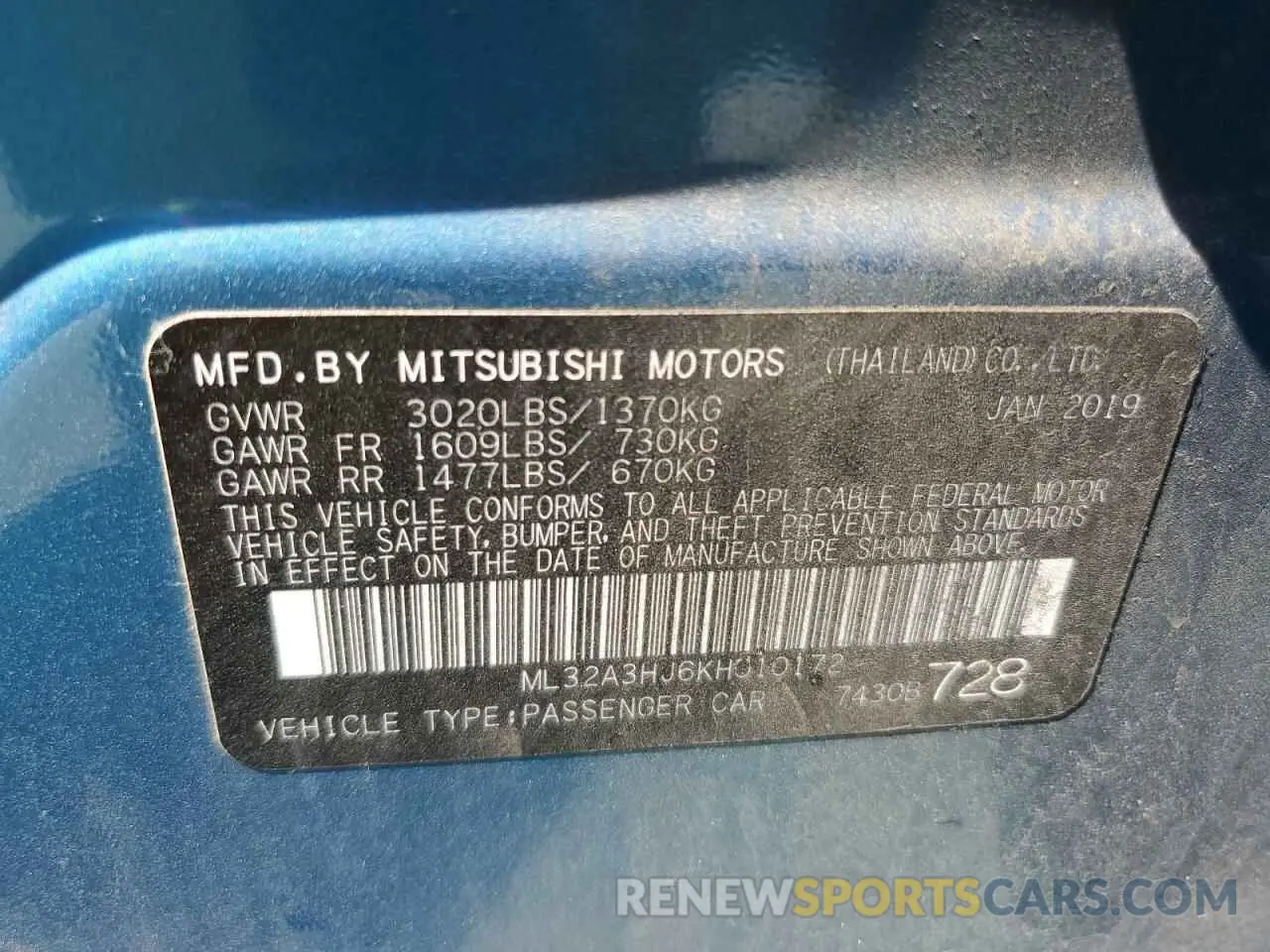 13 Photograph of a damaged car ML32A3HJ6KH010172 MITSUBISHI MIRAGE 2019