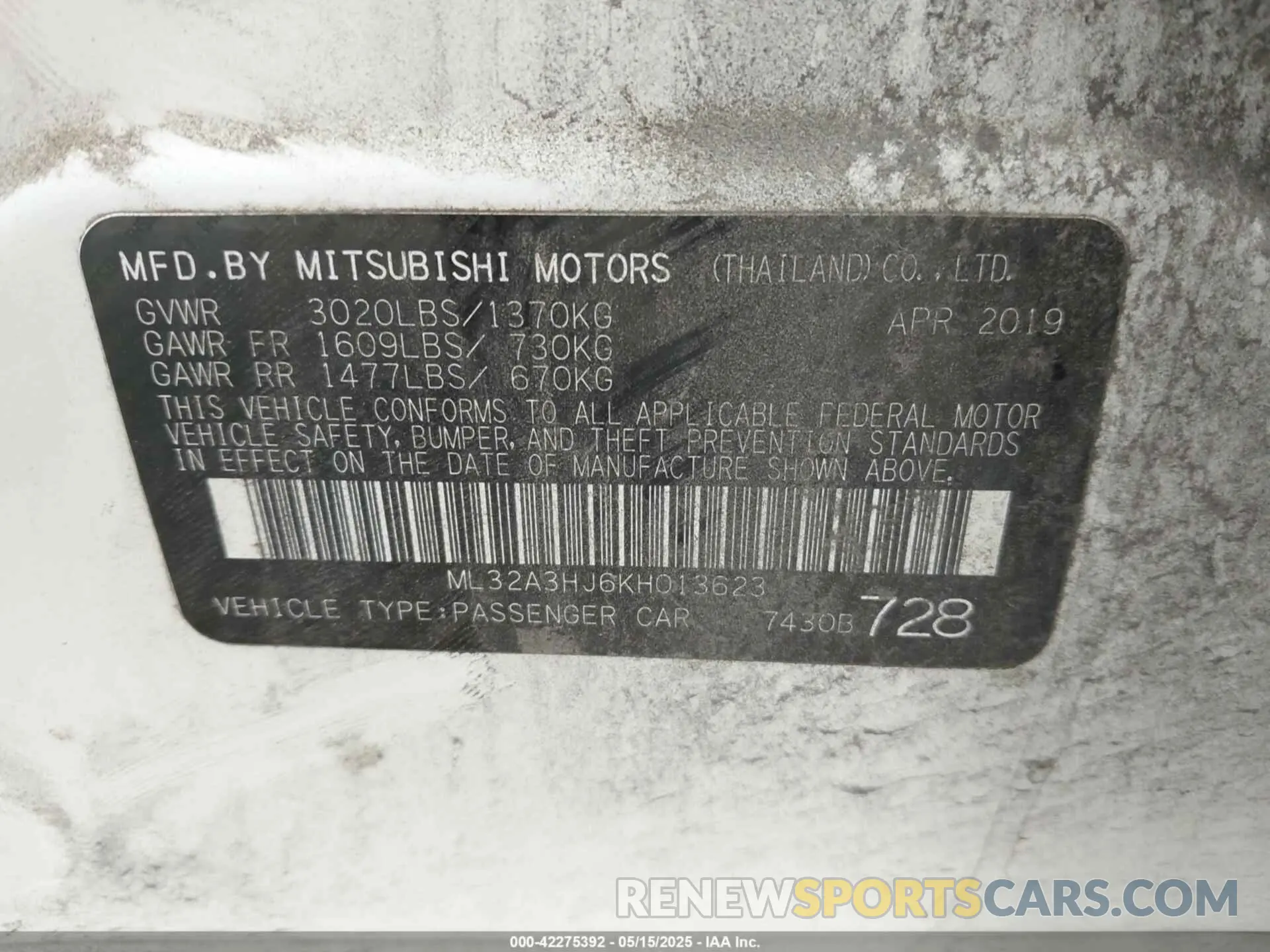 9 Photograph of a damaged car ML32A3HJ6KH013623 MITSUBISHI MIRAGE 2019