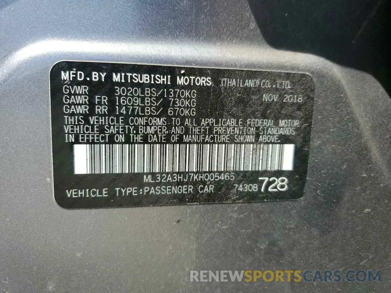 12 Photograph of a damaged car ML32A3HJ7KH005465 MITSUBISHI MIRAGE 2019