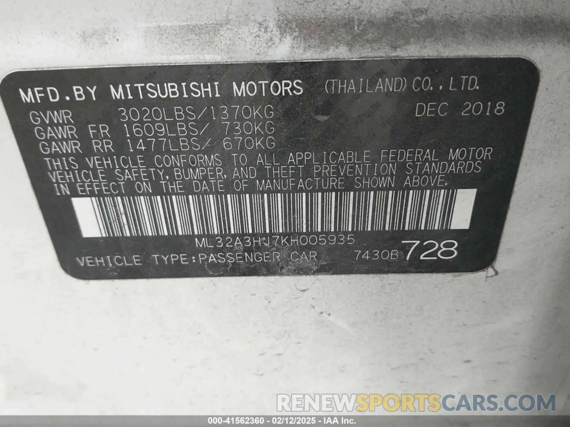 9 Photograph of a damaged car ML32A3HJ7KH005935 MITSUBISHI MIRAGE 2019