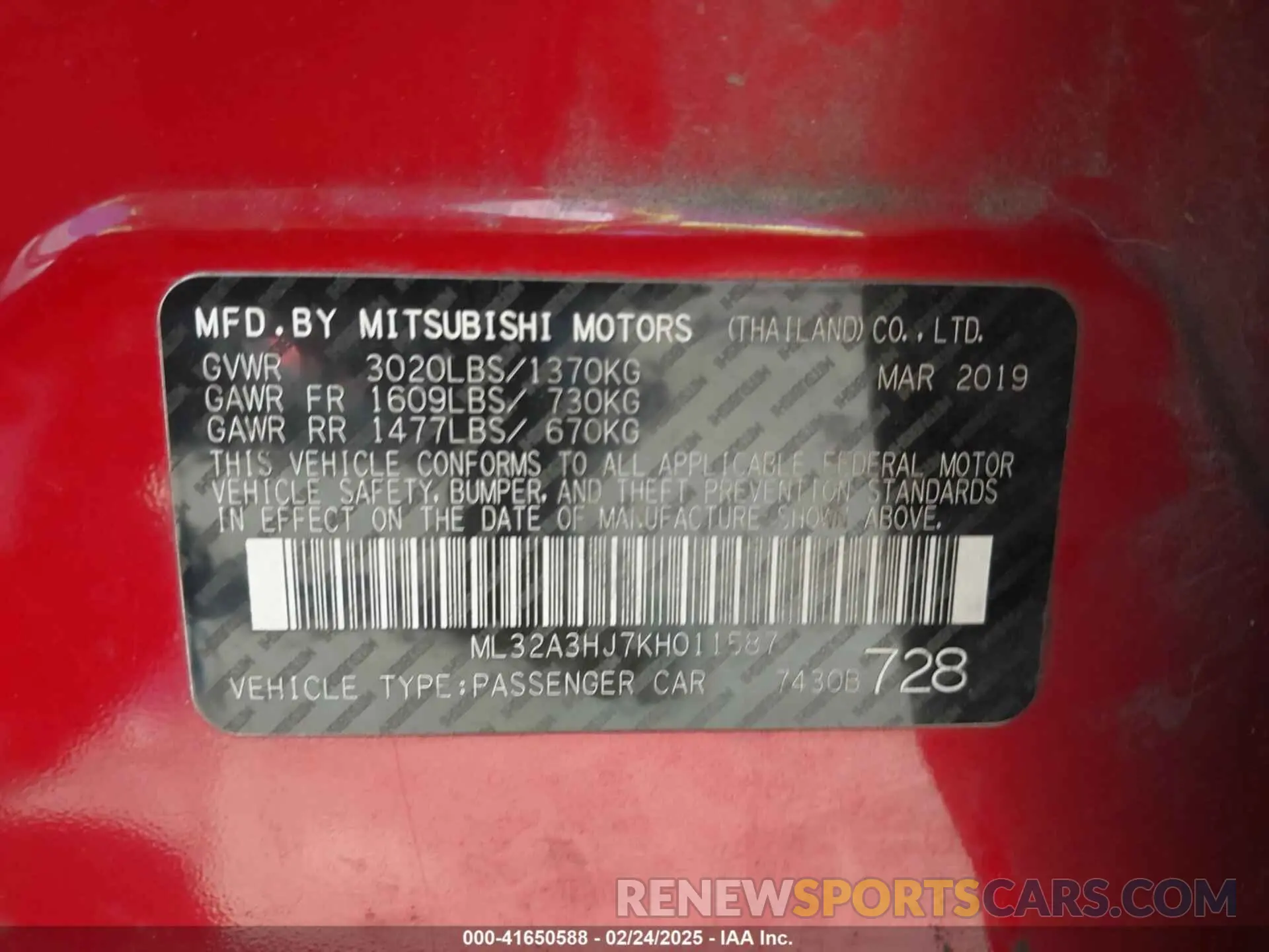 9 Photograph of a damaged car ML32A3HJ7KH011587 MITSUBISHI MIRAGE 2019