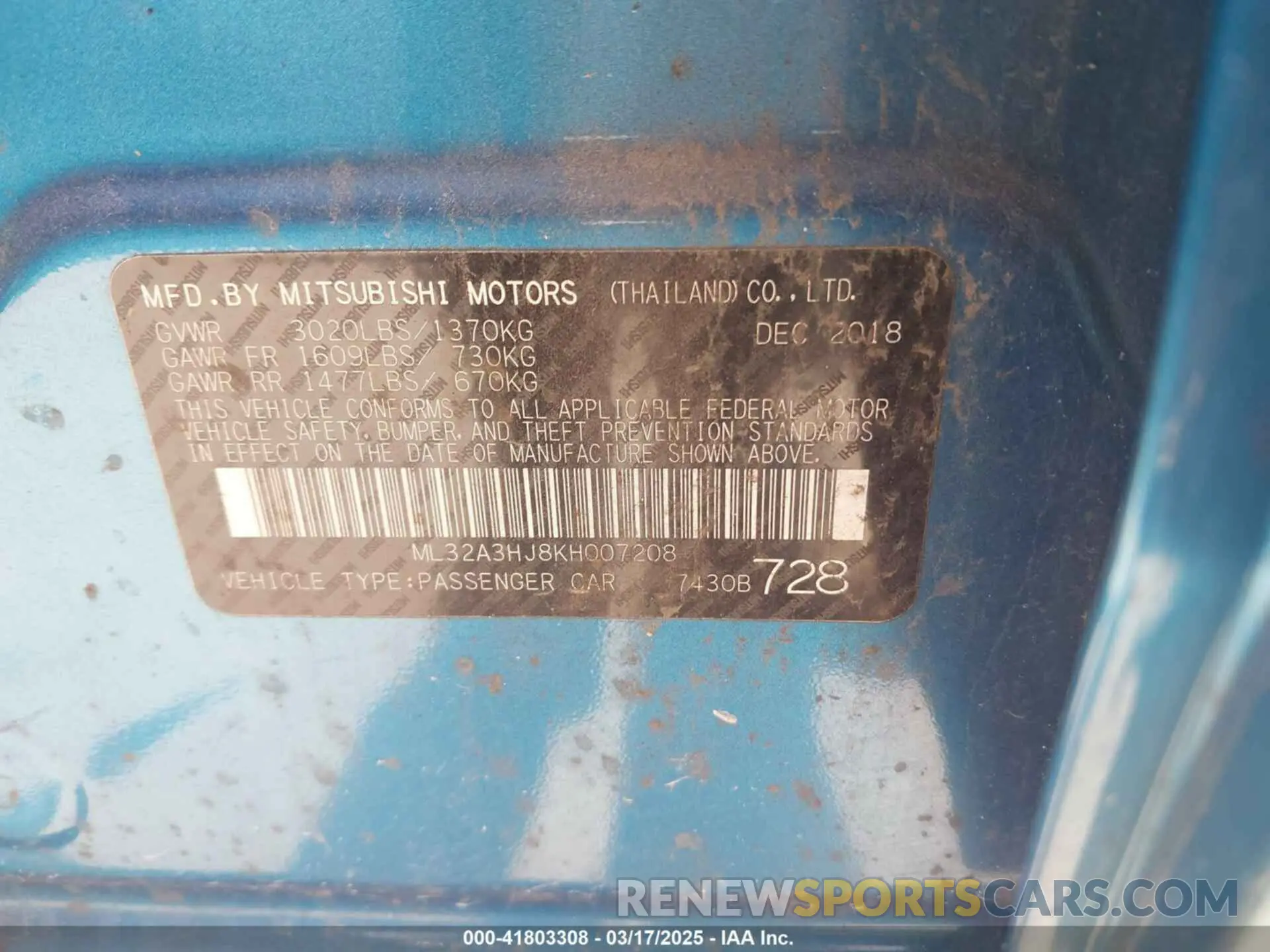 9 Photograph of a damaged car ML32A3HJ8KH007208 MITSUBISHI MIRAGE 2019