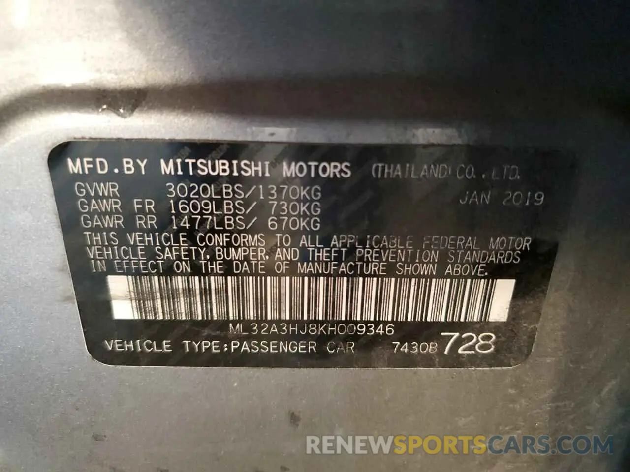 13 Photograph of a damaged car ML32A3HJ8KH009346 MITSUBISHI MIRAGE 2019