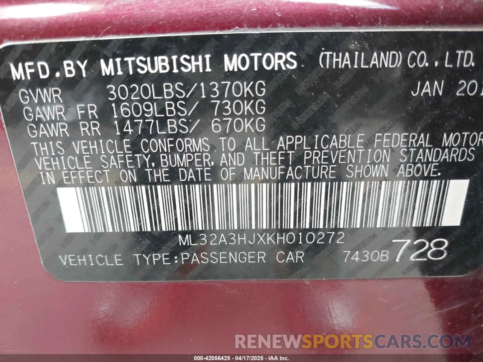 9 Photograph of a damaged car ML32A3HJXKH010272 MITSUBISHI MIRAGE 2019