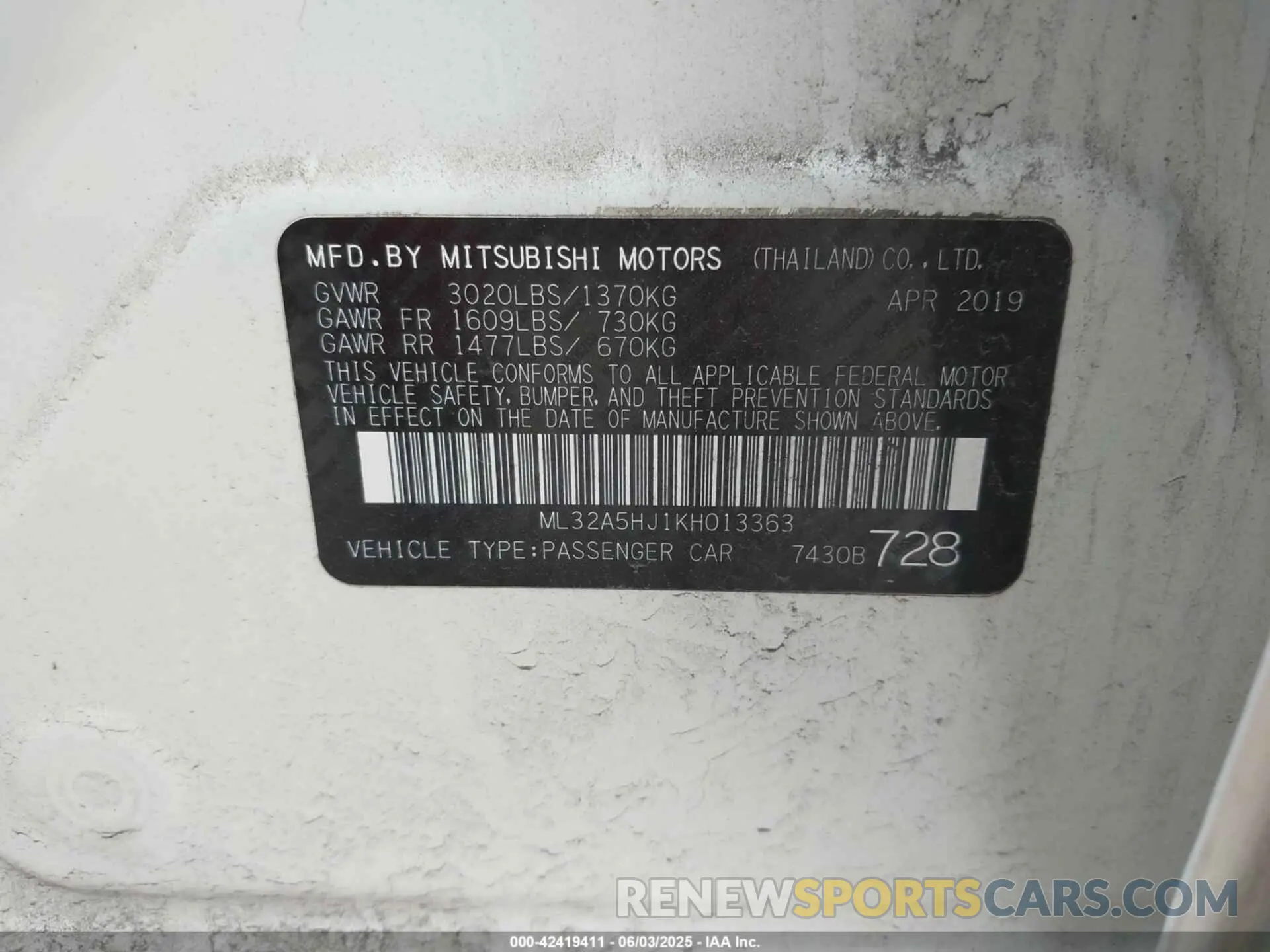 9 Photograph of a damaged car ML32A5HJ1KH013363 MITSUBISHI MIRAGE 2019