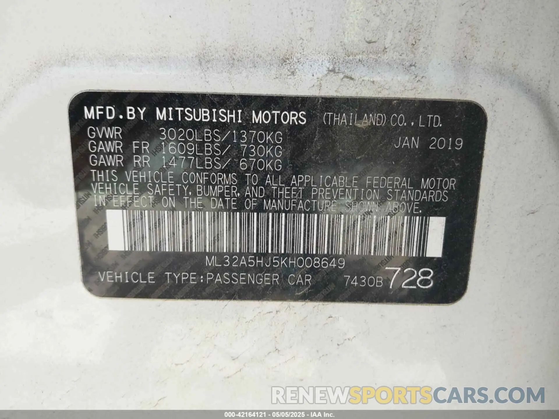 9 Photograph of a damaged car ML32A5HJ5KH008649 MITSUBISHI MIRAGE 2019