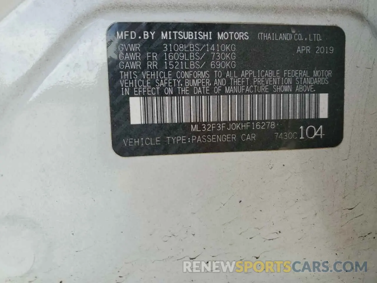 12 Photograph of a damaged car ML32F3FJ0KHF16278 MITSUBISHI MIRAGE 2019