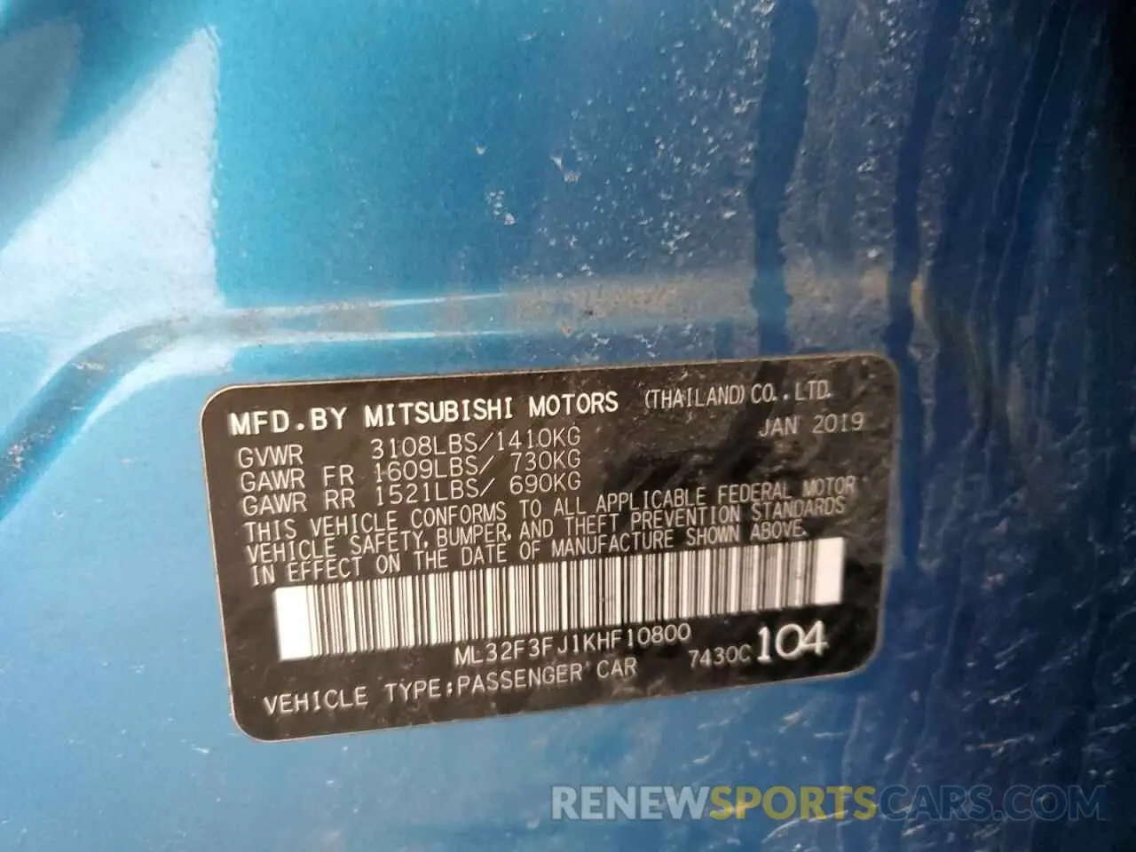 13 Photograph of a damaged car ML32F3FJ1KHF10800 MITSUBISHI MIRAGE 2019