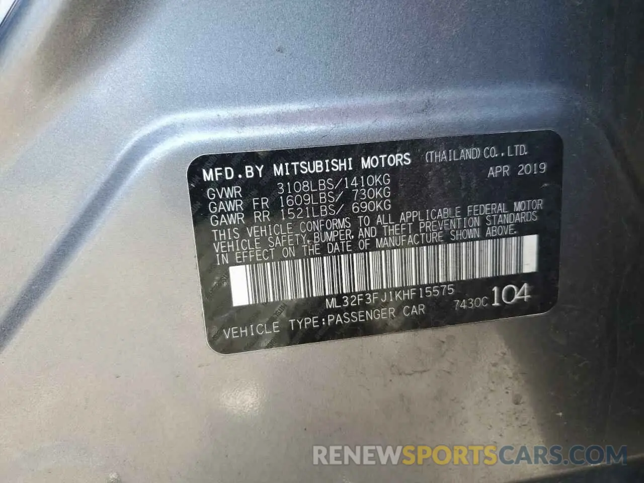 14 Photograph of a damaged car ML32F3FJ1KHF15575 MITSUBISHI MIRAGE 2019
