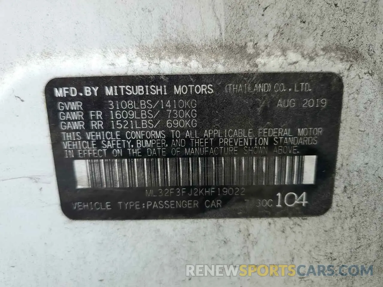 12 Photograph of a damaged car ML32F3FJ2KHF19022 MITSUBISHI MIRAGE 2019