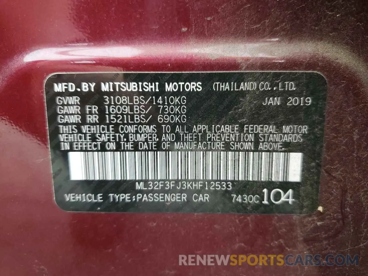 12 Photograph of a damaged car ML32F3FJ3KHF12533 MITSUBISHI MIRAGE 2019