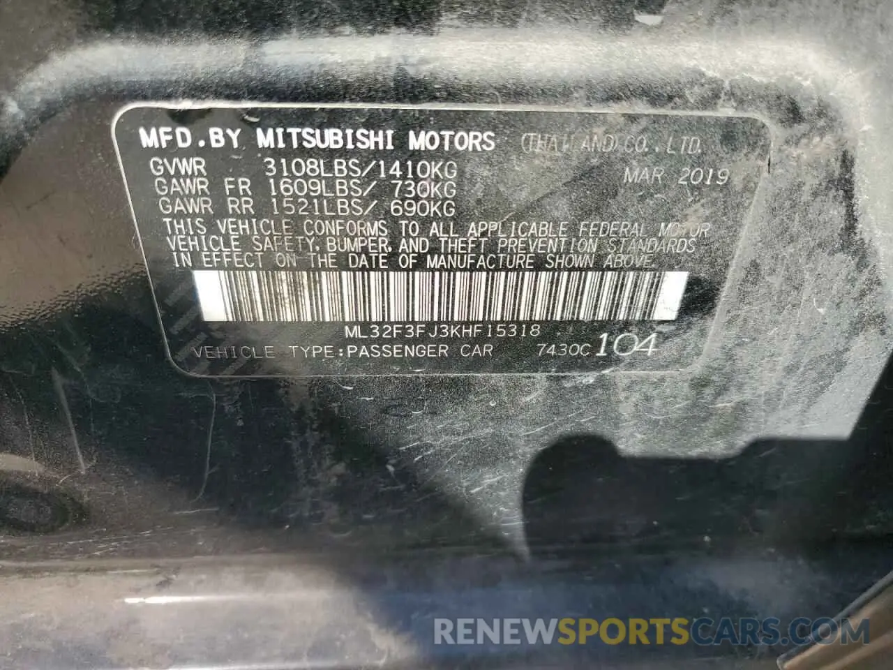 13 Photograph of a damaged car ML32F3FJ3KHF15318 MITSUBISHI MIRAGE 2019