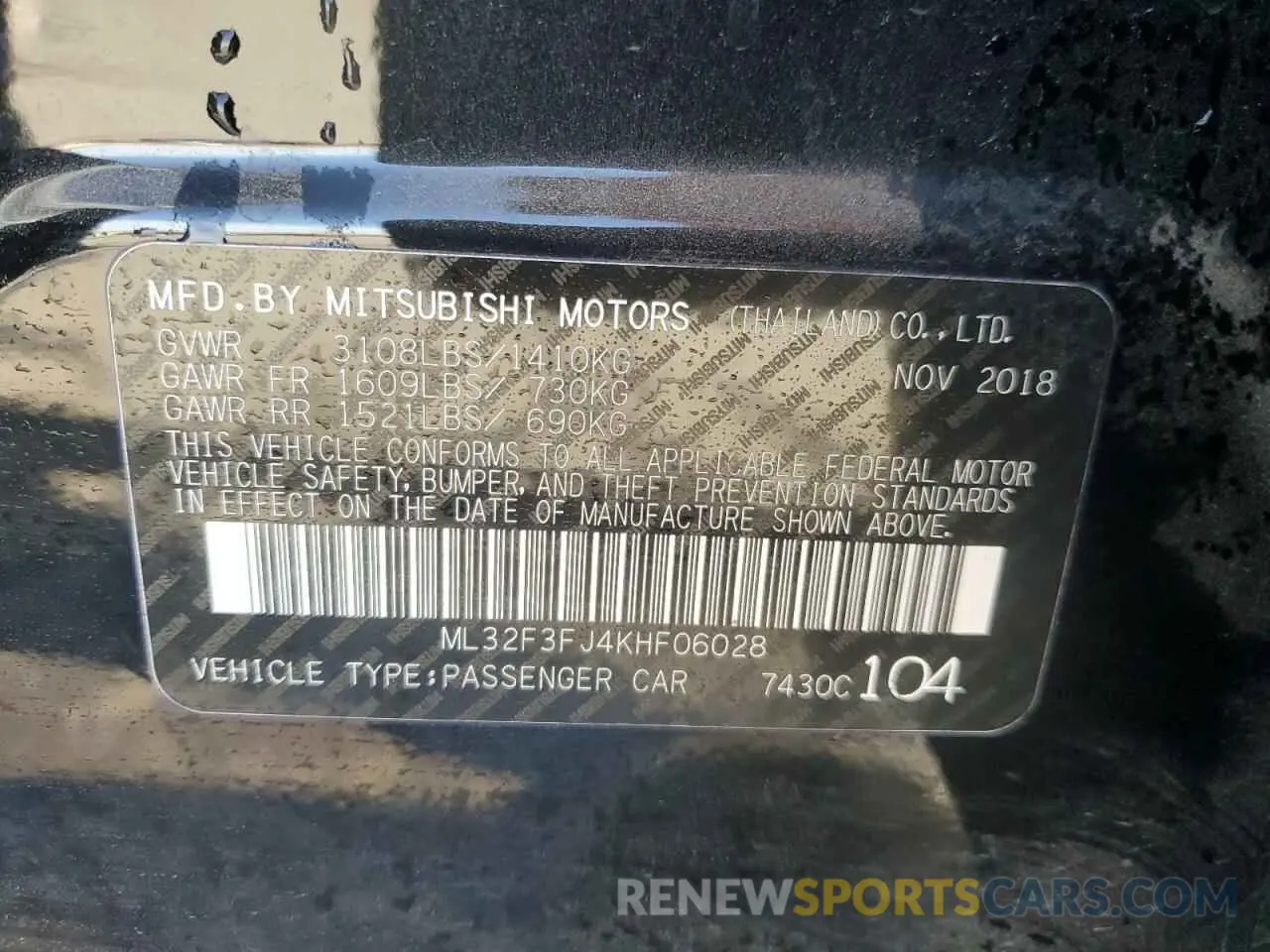 13 Photograph of a damaged car ML32F3FJ4KHF06028 MITSUBISHI MIRAGE 2019