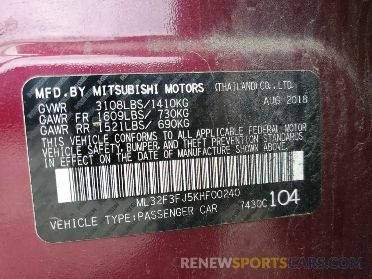 12 Photograph of a damaged car ML32F3FJ5KHF00240 MITSUBISHI MIRAGE 2019