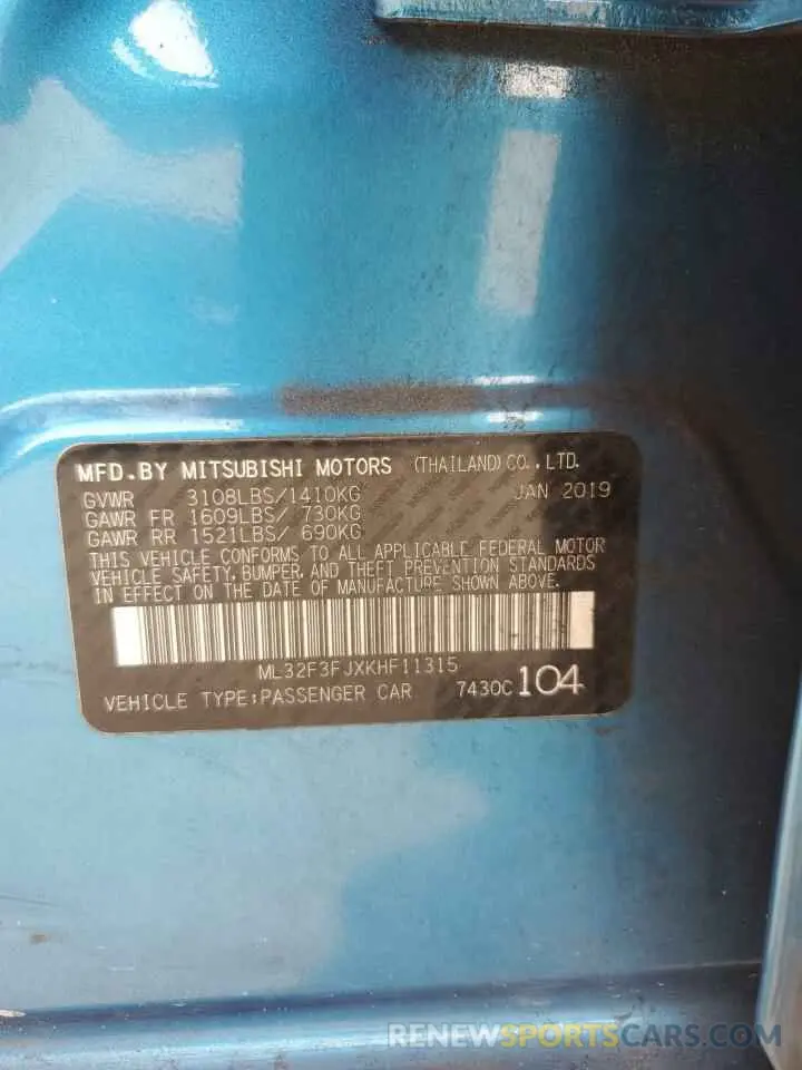 13 Photograph of a damaged car ML32F3FJXKHF11315 MITSUBISHI MIRAGE 2019