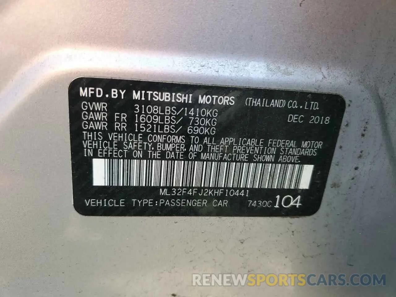 13 Photograph of a damaged car ML32F4FJ2KHF10441 MITSUBISHI MIRAGE 2019