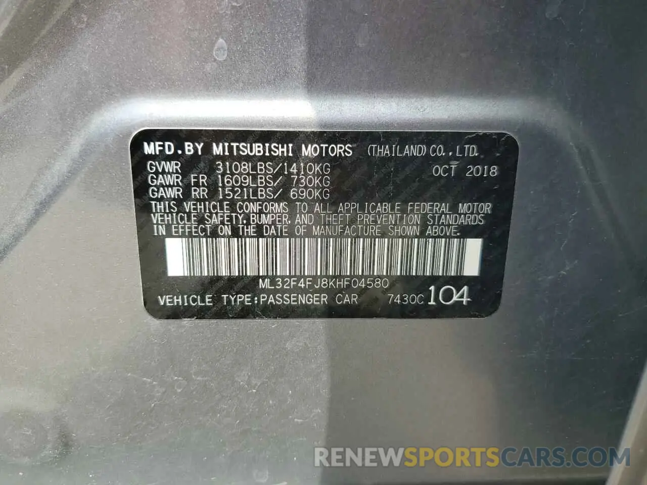 12 Photograph of a damaged car ML32F4FJ8KHF04580 MITSUBISHI MIRAGE 2019