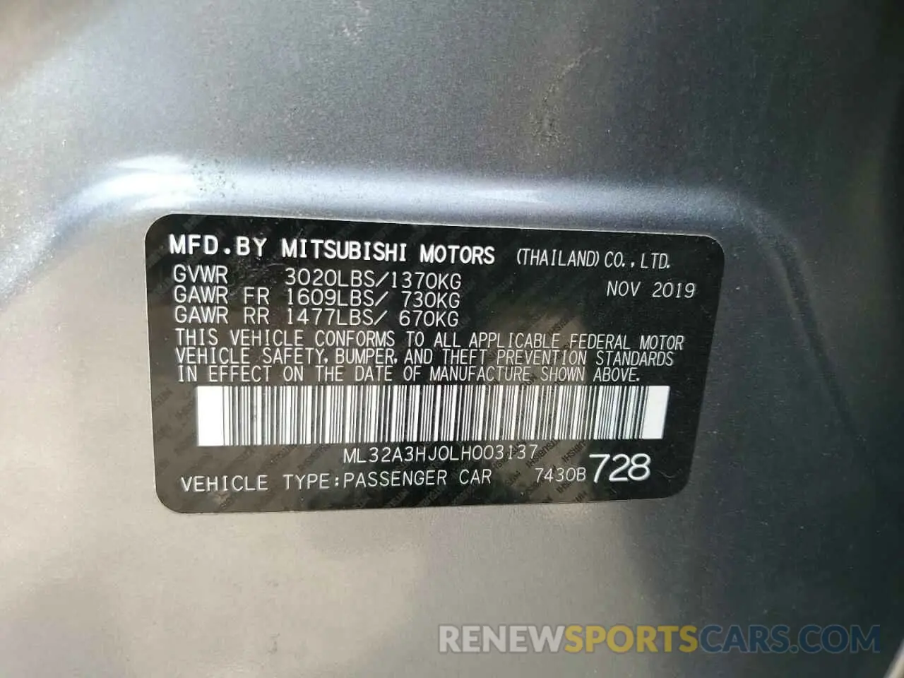 13 Photograph of a damaged car ML32A3HJ0LH003137 MITSUBISHI MIRAGE 2020