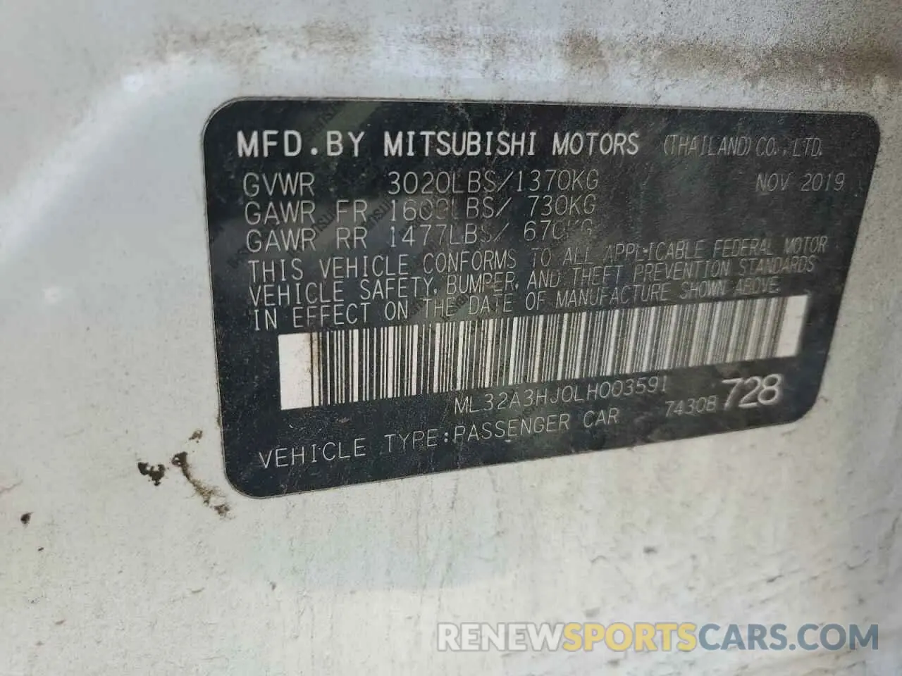 12 Photograph of a damaged car ML32A3HJ0LH003591 MITSUBISHI MIRAGE 2020