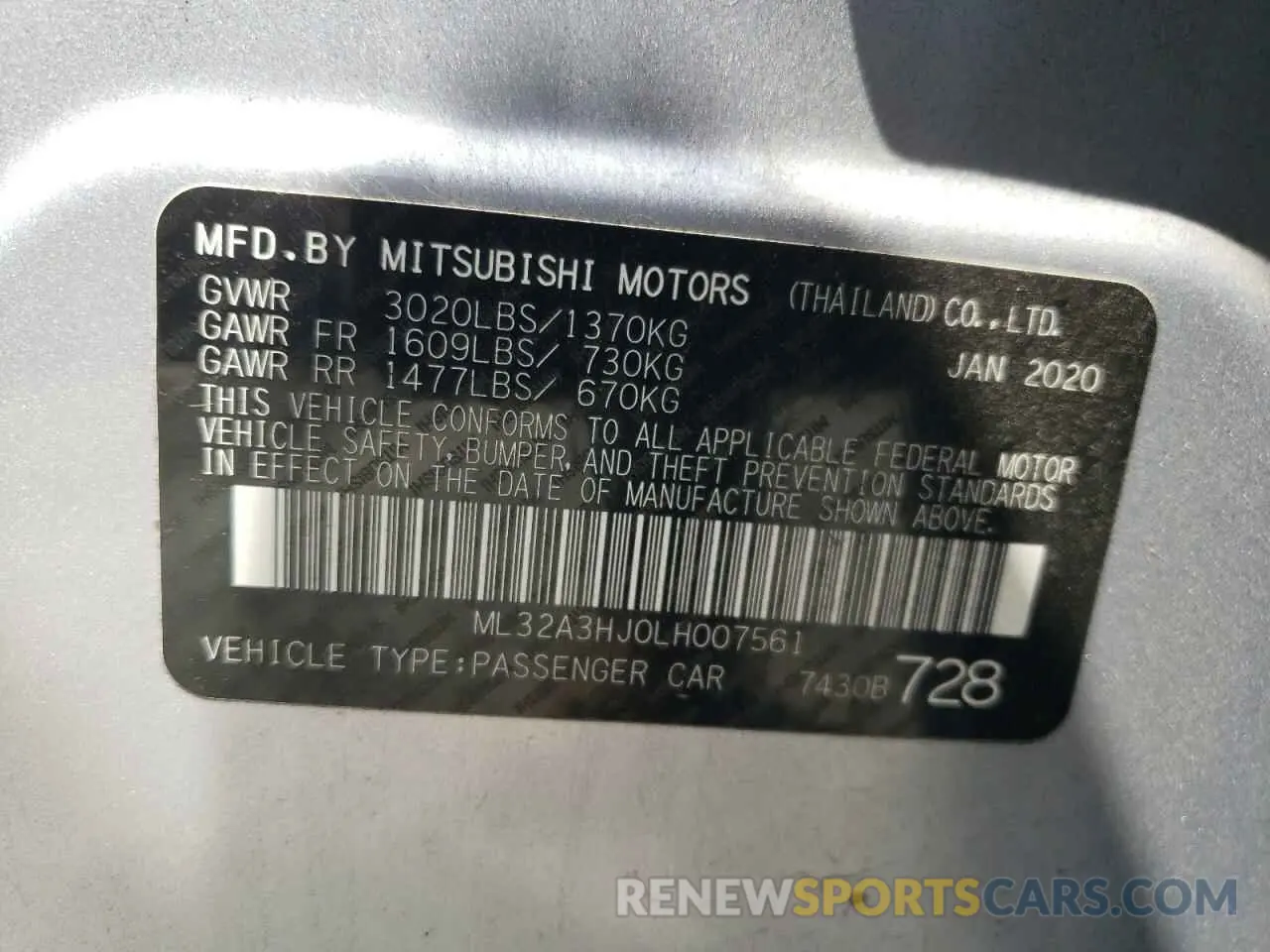 13 Photograph of a damaged car ML32A3HJ0LH007561 MITSUBISHI MIRAGE 2020