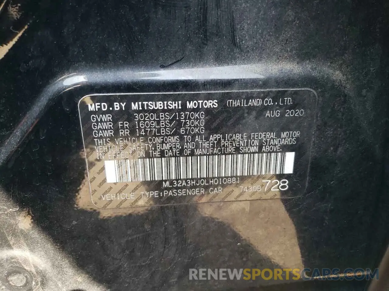 12 Photograph of a damaged car ML32A3HJ0LH010881 MITSUBISHI MIRAGE 2020