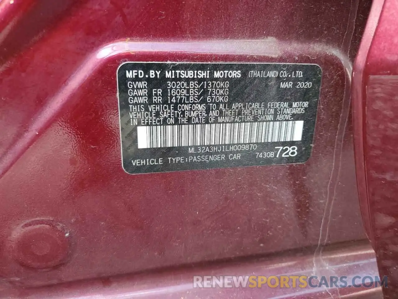 14 Photograph of a damaged car ML32A3HJ1LH009870 MITSUBISHI MIRAGE 2020