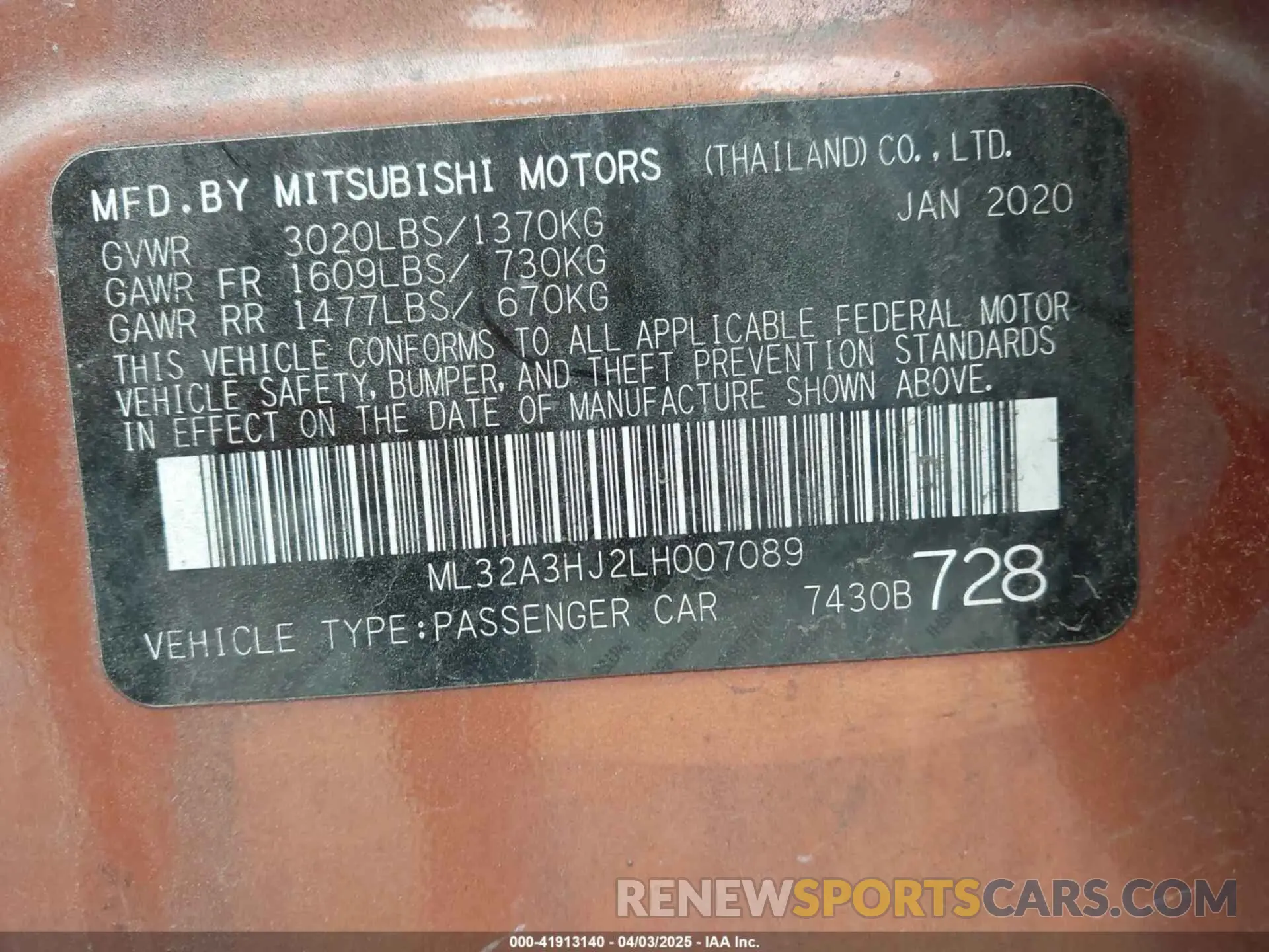9 Photograph of a damaged car ML32A3HJ2LH007089 MITSUBISHI MIRAGE 2020