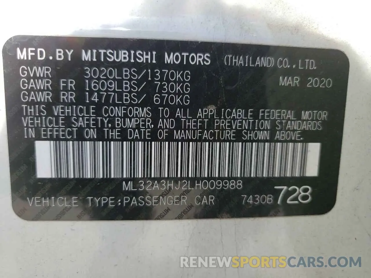 13 Photograph of a damaged car ML32A3HJ2LH009988 MITSUBISHI MIRAGE 2020