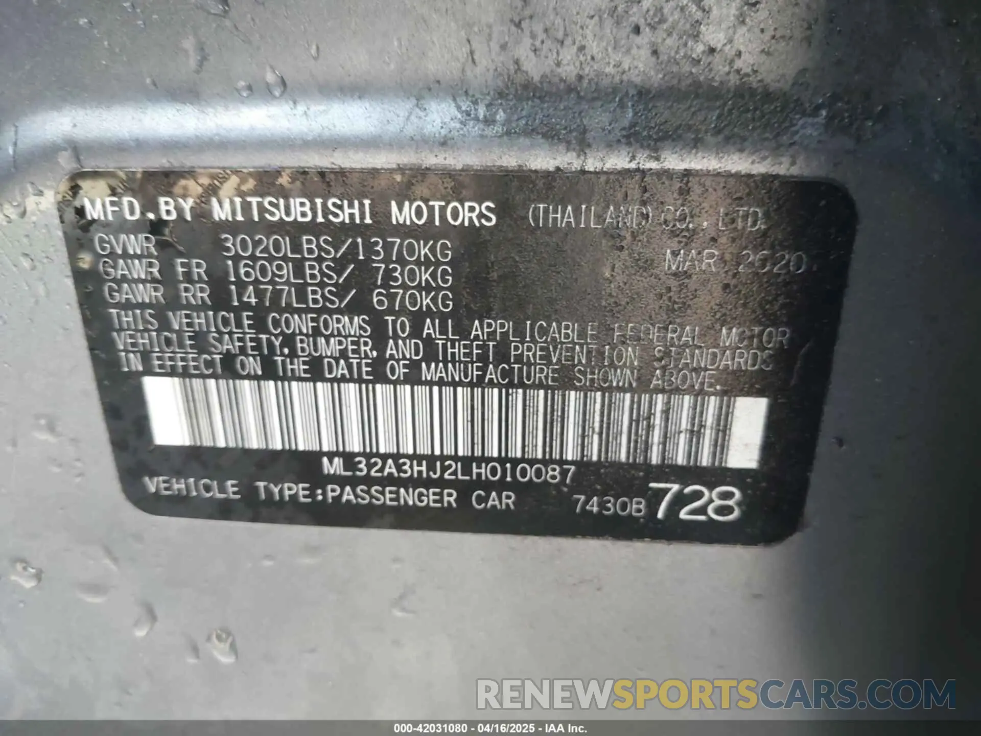 9 Photograph of a damaged car ML32A3HJ2LH010087 MITSUBISHI MIRAGE 2020