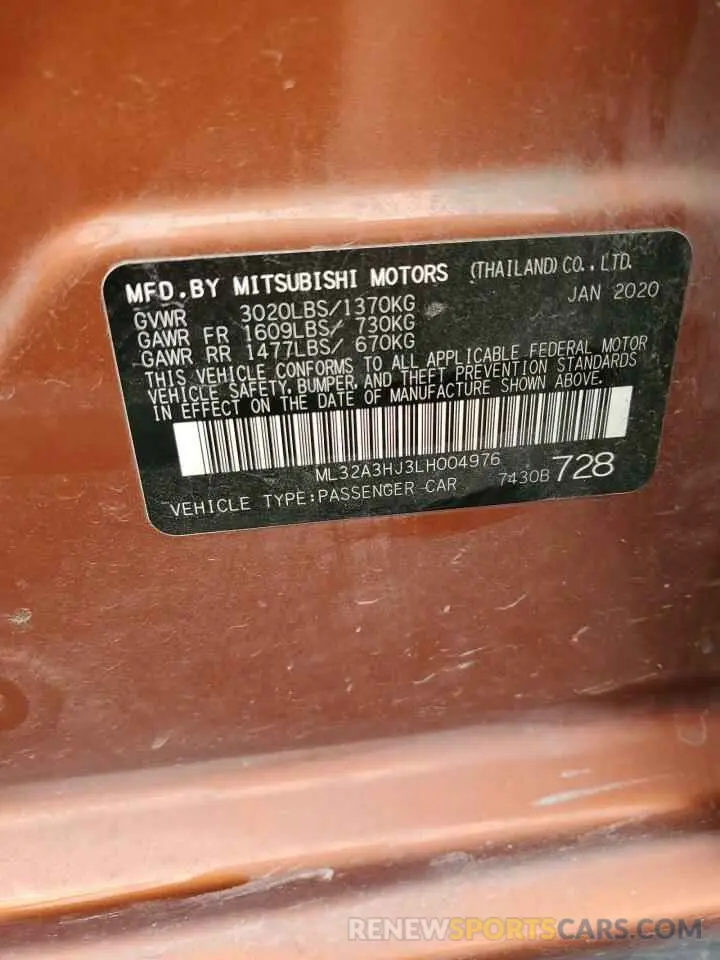 12 Photograph of a damaged car ML32A3HJ3LH004976 MITSUBISHI MIRAGE 2020